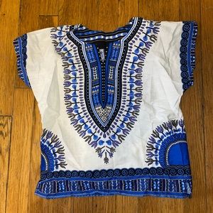 Girls Dashiki- Size 7- White/Blue/Black